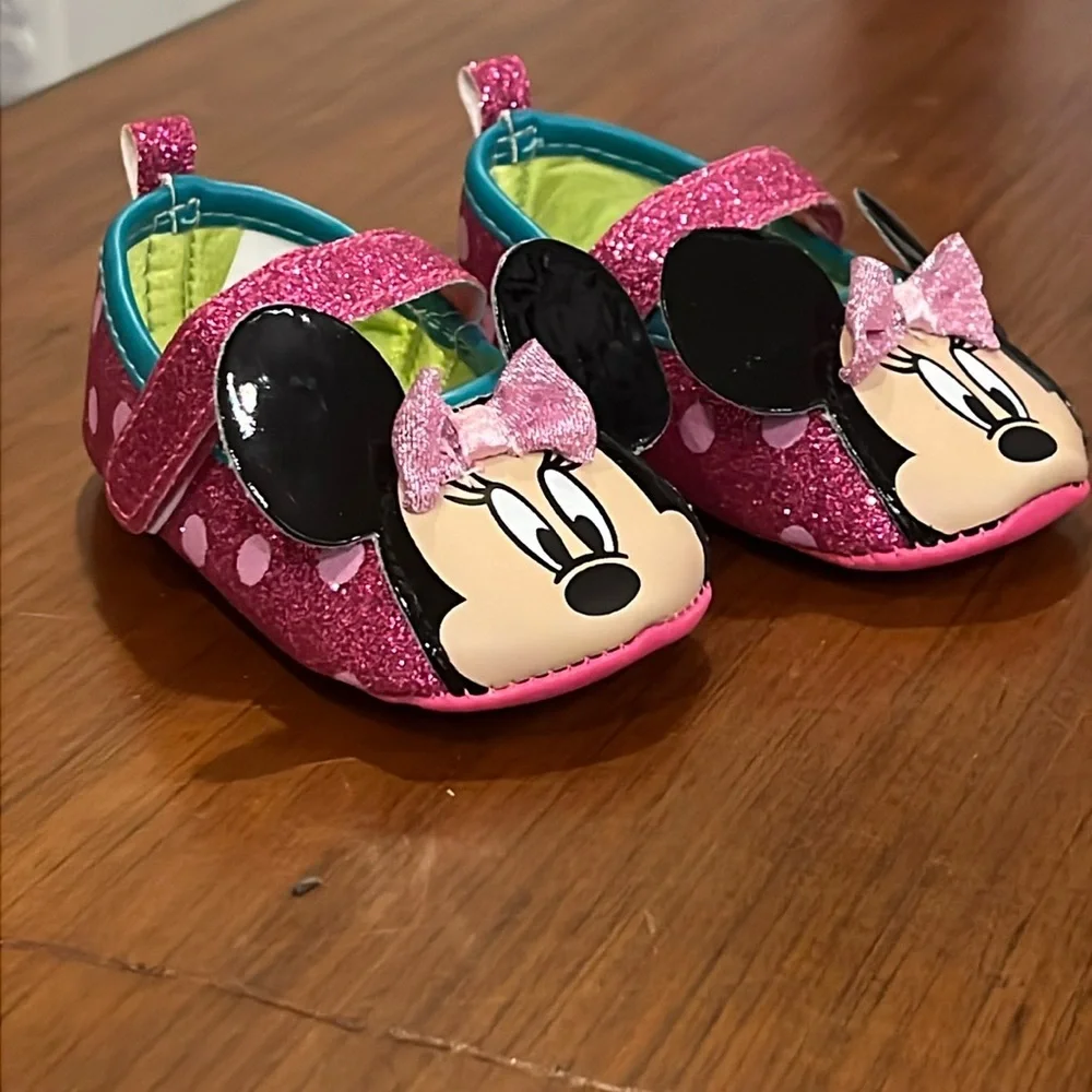 Minnie Mouse Disney Maryjane Crib Shoes Infant Baby Girl 6-9 Months mo pink new